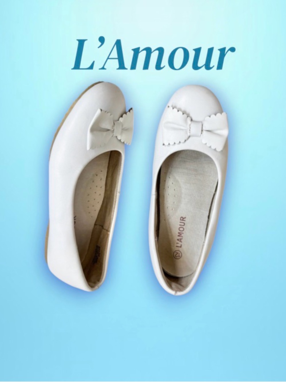 L’AMOUR boutique bow fun Whire leather dress shoes girl’s size 12
